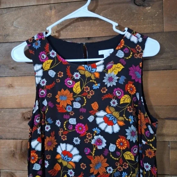 J. Jill Black Floral Bohemian Preppy Knee-Length Layered Dress Size S Pockets 💐 - Picture 2 of 8